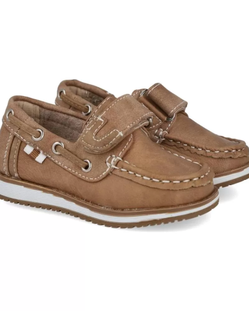 Boy BUBBLE BOBBLE Boat Shoes-Boy Boat Shoes 3-Ns599B Zapatos Nautico Velcro Camel