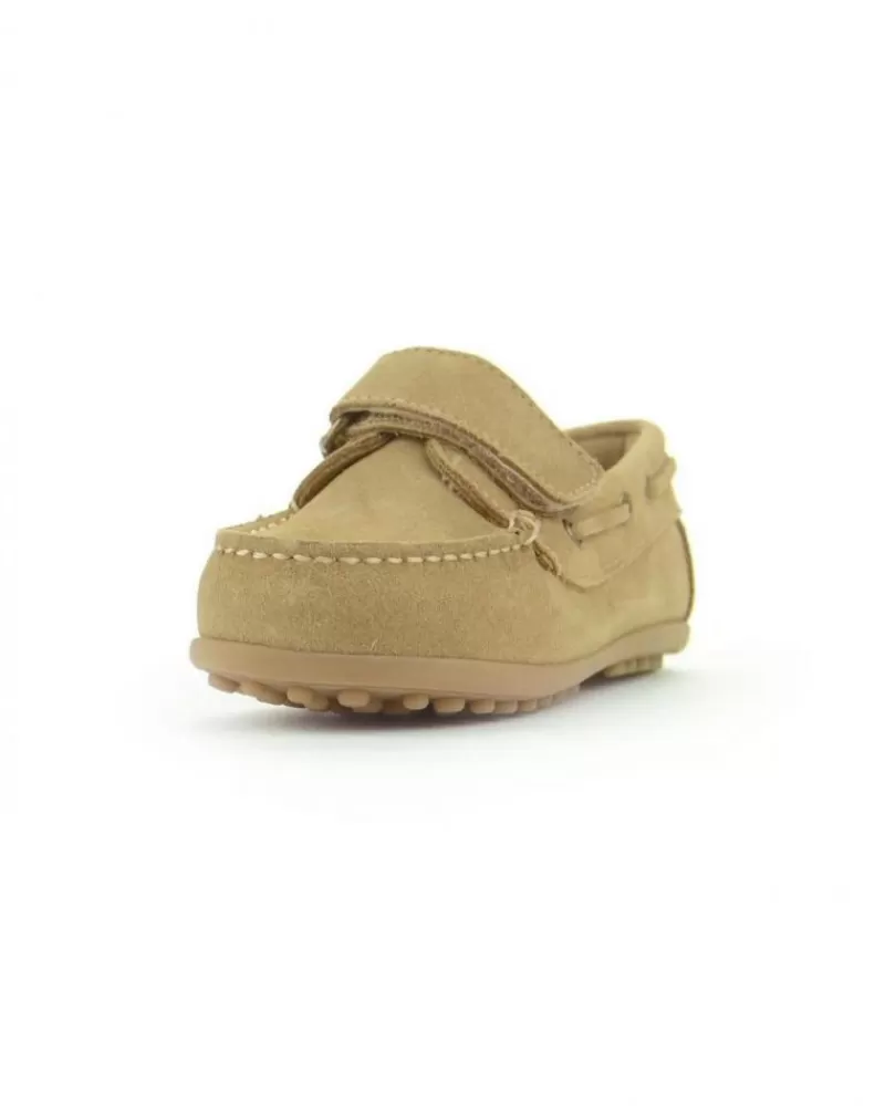 Boy CONFETTIS Boat Shoes-Boy Boat Shoes Nautico Velcro Ante Arena Beige