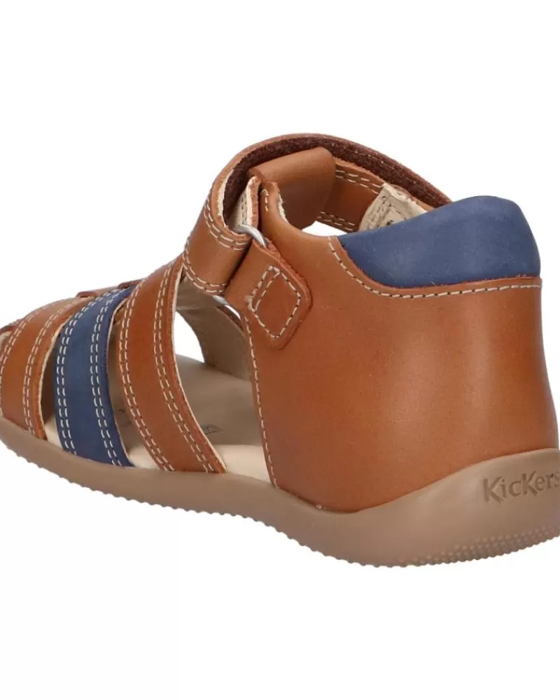 Boy KICKERS Sandals-Boy 927262-10 Bipod Cuir Cow A 116 Camel Bleu