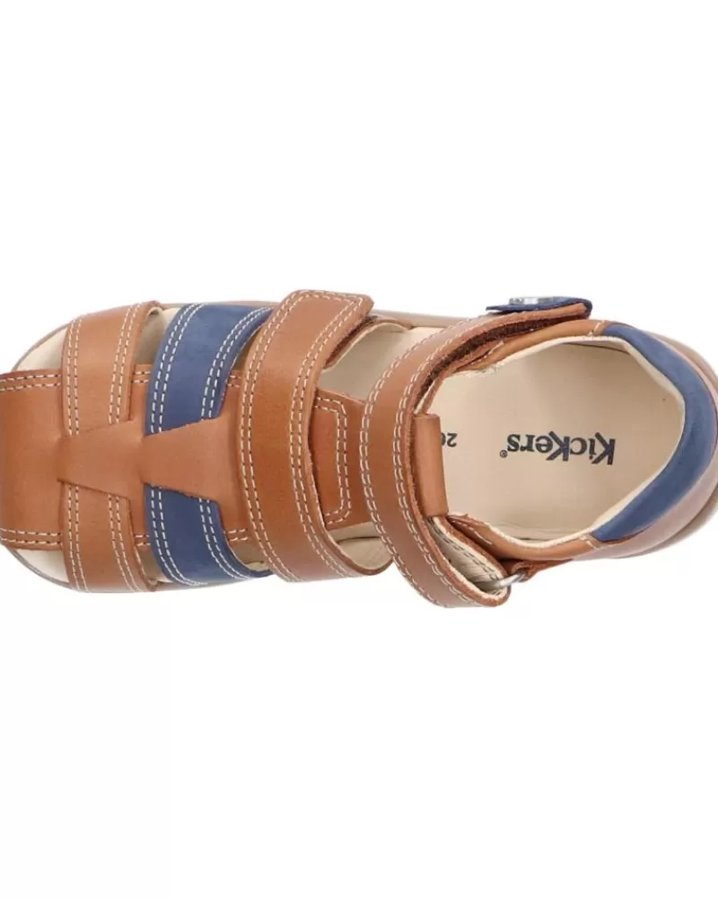 Boy KICKERS Sandals-Boy 927262-10 Bipod Cuir Cow A 116 Camel Bleu