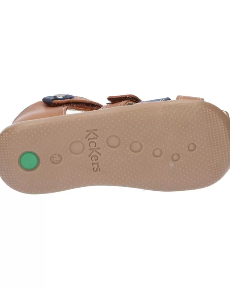 Boy KICKERS Sandals-Boy 927262-10 Bipod Cuir Cow A 116 Camel Bleu