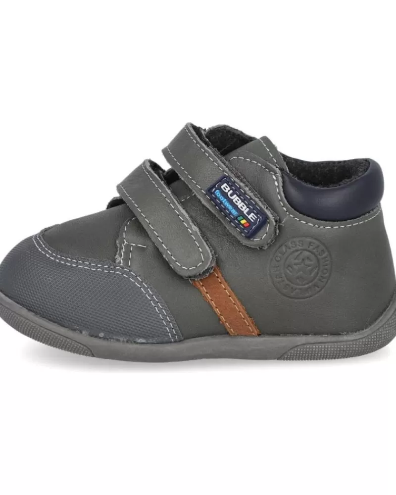 Boy BUBBLE BOBBLE Shoes-Boy Shoes Bubble Kids C363 Botas Piel Bebe Gris