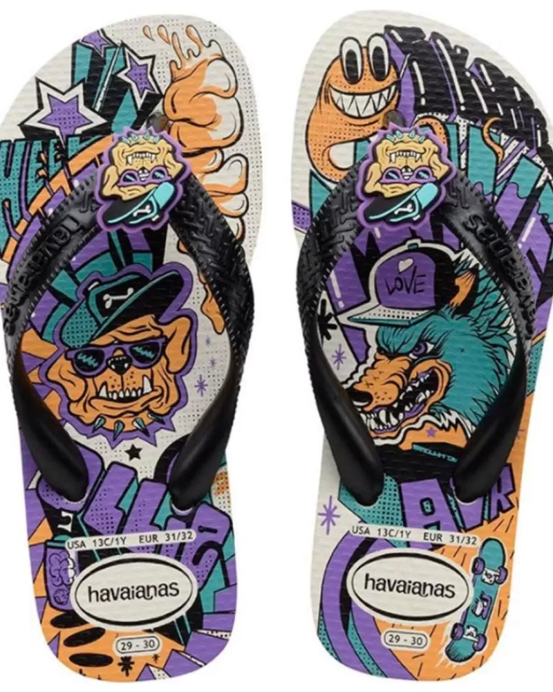 Boy HAVAIANAS Flip Flops-Girl And Boy Flip Flops Kids Top Grafitti Blanco