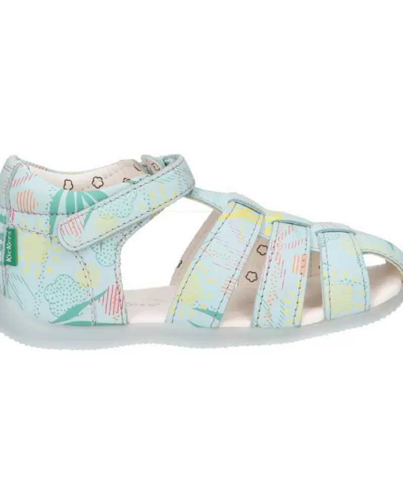 Boy KICKERS Sandals-Girl And Boy 895392-10 Bigflo-2 Cow Nappa 53 Bleu Clair Suns