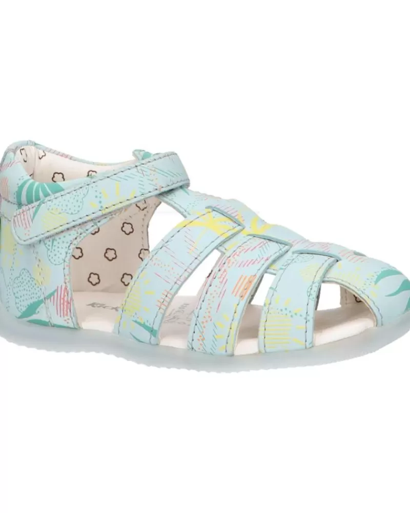 Boy KICKERS Sandals-Girl And Boy 895392-10 Bigflo-2 Cow Nappa 53 Bleu Clair Suns
