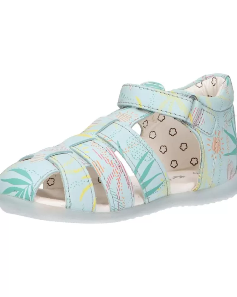 Boy KICKERS Sandals-Girl And Boy 895392-10 Bigflo-2 Cow Nappa 53 Bleu Clair Suns