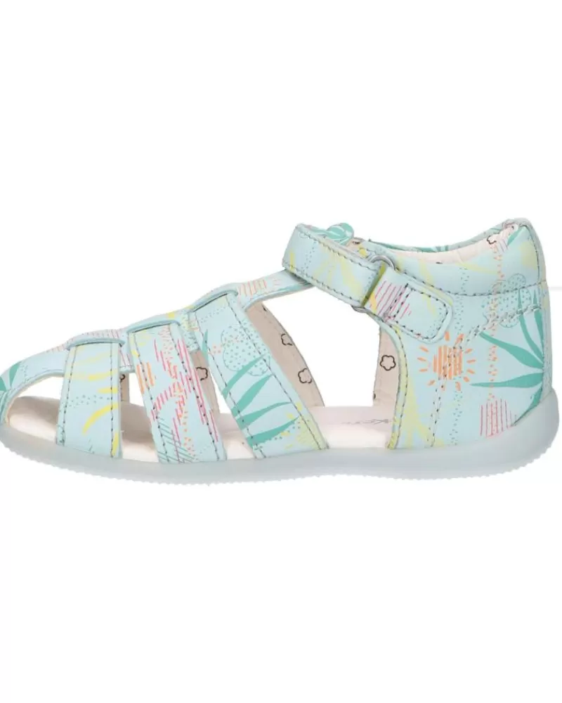 Boy KICKERS Sandals-Girl And Boy 895392-10 Bigflo-2 Cow Nappa 53 Bleu Clair Suns