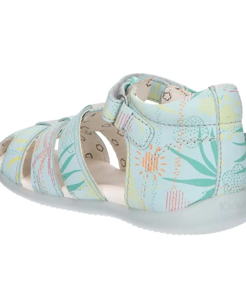 Boy KICKERS Sandals-Girl And Boy 895392-10 Bigflo-2 Cow Nappa 53 Bleu Clair Suns