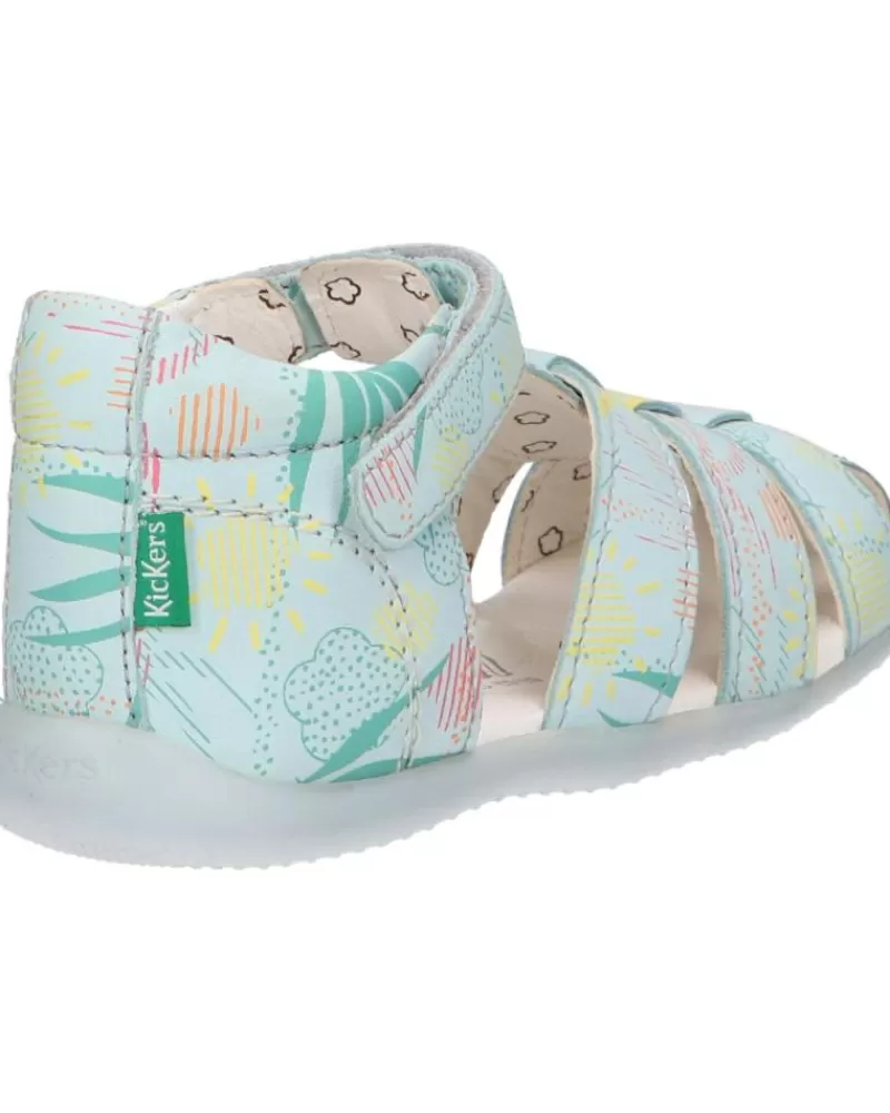 Boy KICKERS Sandals-Girl And Boy 895392-10 Bigflo-2 Cow Nappa 53 Bleu Clair Suns