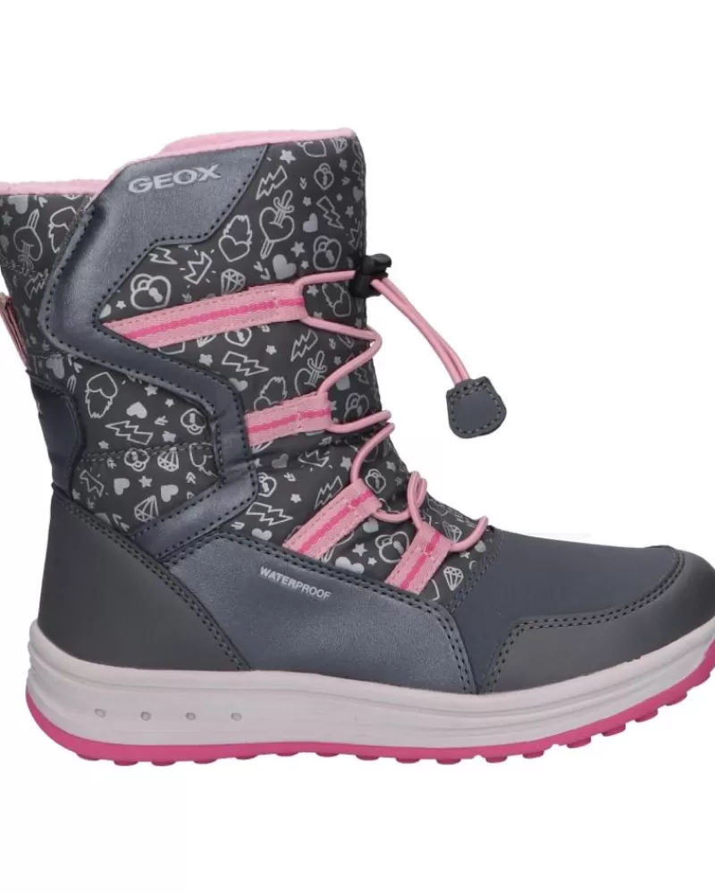 Girl GEOX Mid Boots-Girl Boots J042Ua 0Bcmn J Roby Girl B Wpf C0952 Dk Grey-Pink