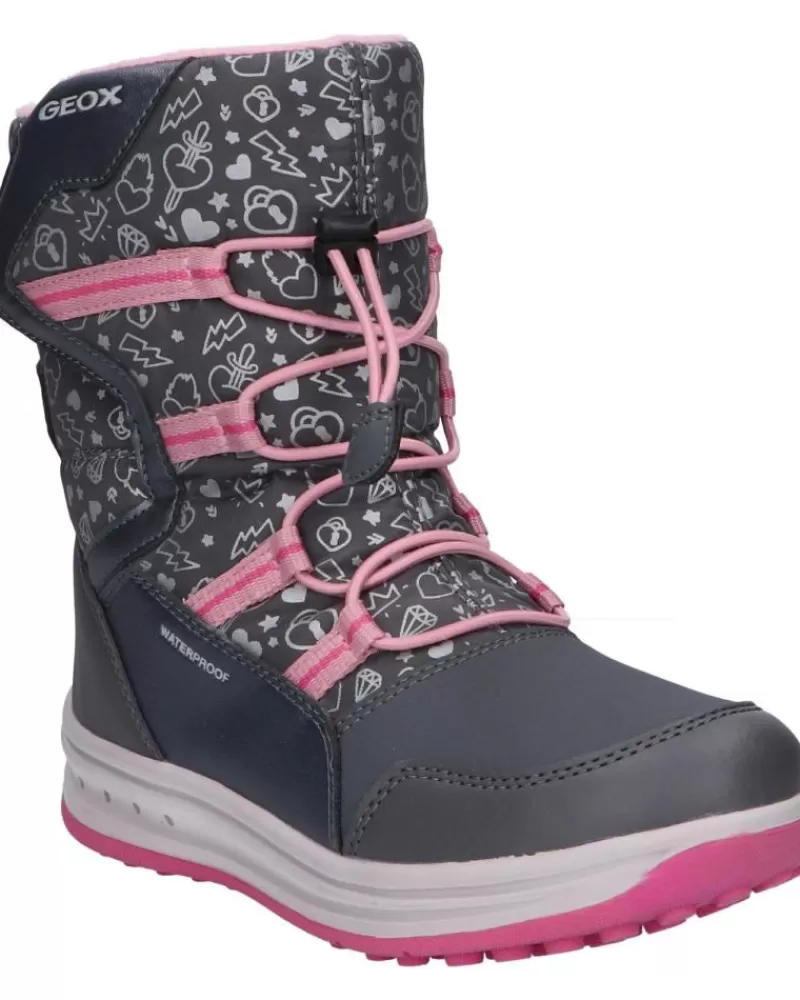 Girl GEOX Mid Boots-Girl Boots J042Ua 0Bcmn J Roby Girl B Wpf C0952 Dk Grey-Pink