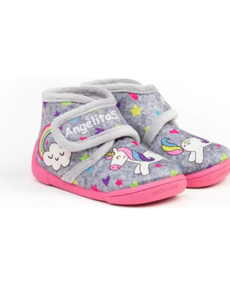 Girl ANGELITOS House Slipers-Girl House Slipers Pantufla Infantil Unicornio 138 Gris