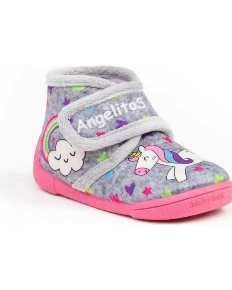 Girl ANGELITOS House Slipers-Girl House Slipers Pantufla Infantil Unicornio 138 Gris