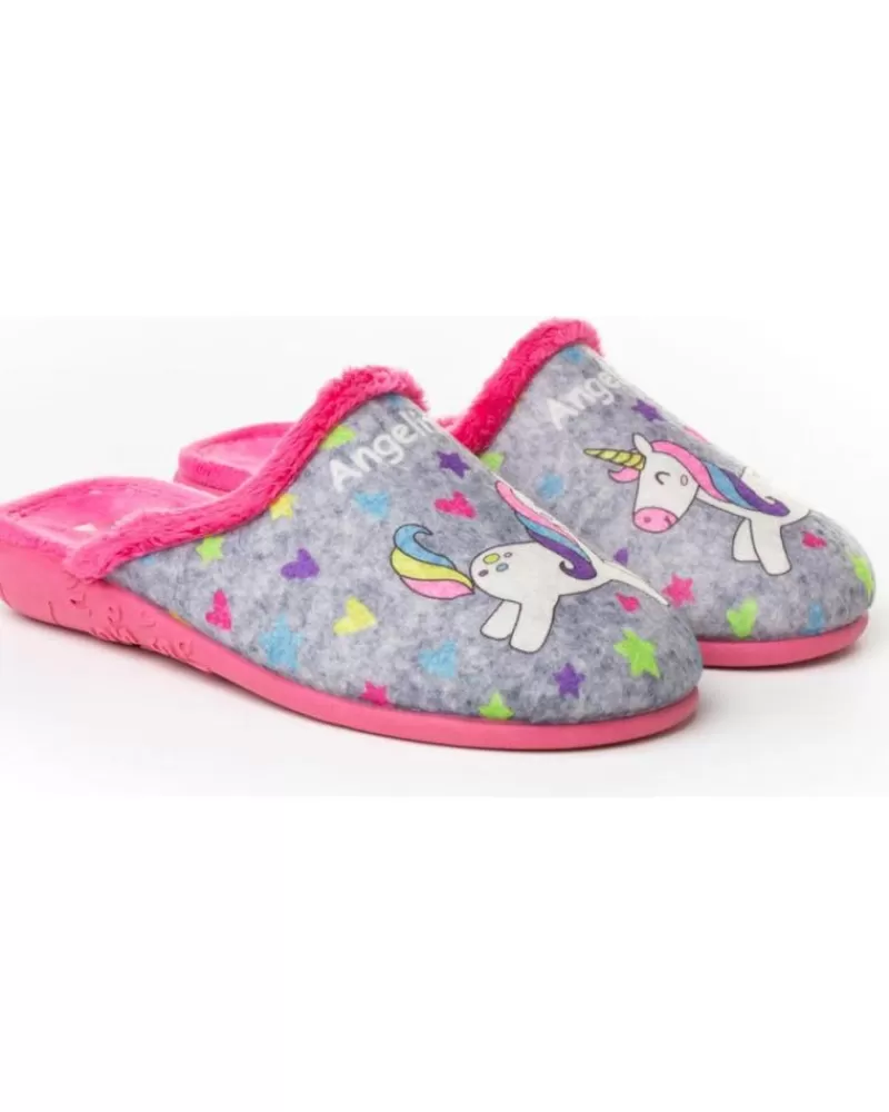 Girl ANGELITOS House Slipers-Girl House Slipers Pantufla Unicornio 134 Gris