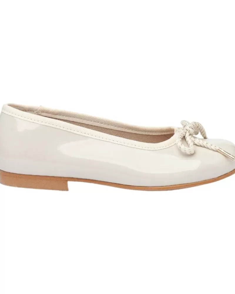 Girl ANGELITOS Flat Shoes-Girl Shoes Bailarina Ceremonia Charol 1569 Beige