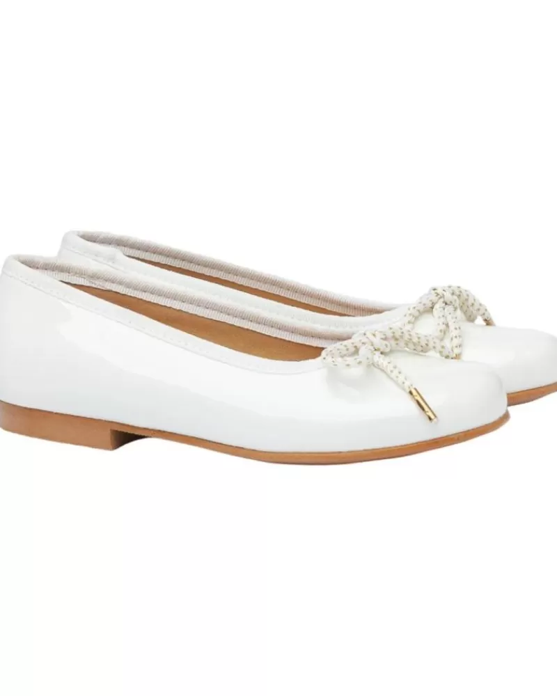 Girl ANGELITOS Flat Shoes-Girl Shoes Bailarina Ceremonia Charol 1569 Blanco