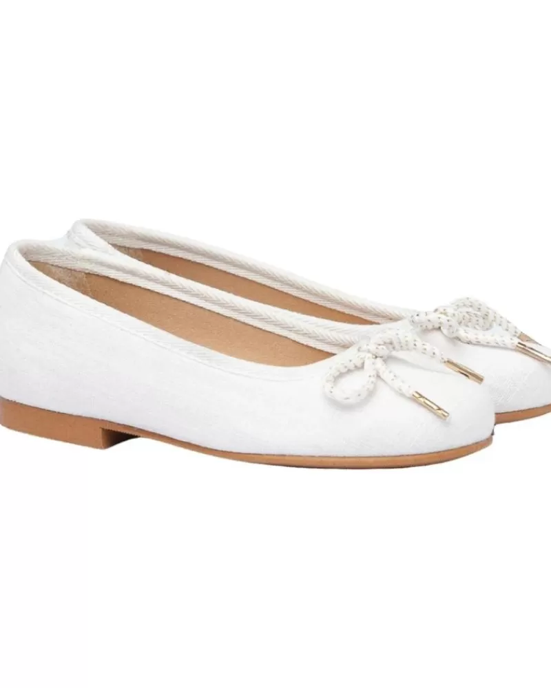 Girl ANGELITOS Flat Shoes-Girl Shoes Bailarina Ceremonia Piel 1568 Blanco