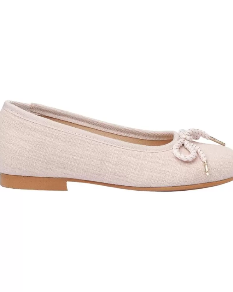 Girl ANGELITOS Flat Shoes-Girl Shoes Bailarina Ceremonia Piel 1568 Rosa