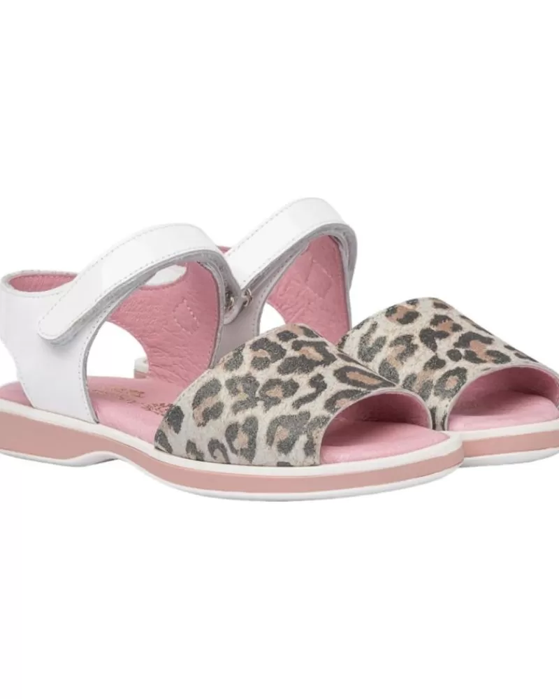 Girl ANGELITOS Sandals-Girl Shoes Sandalia Leopardo Ang577 Blanco