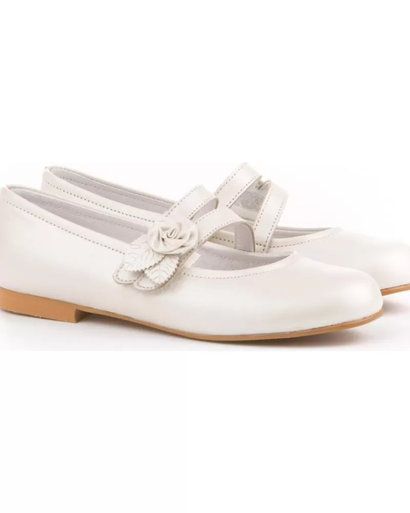 Girl ANGELITOS Flat Shoes-Girl Shoes Zapato Ceremonia 990 Beige