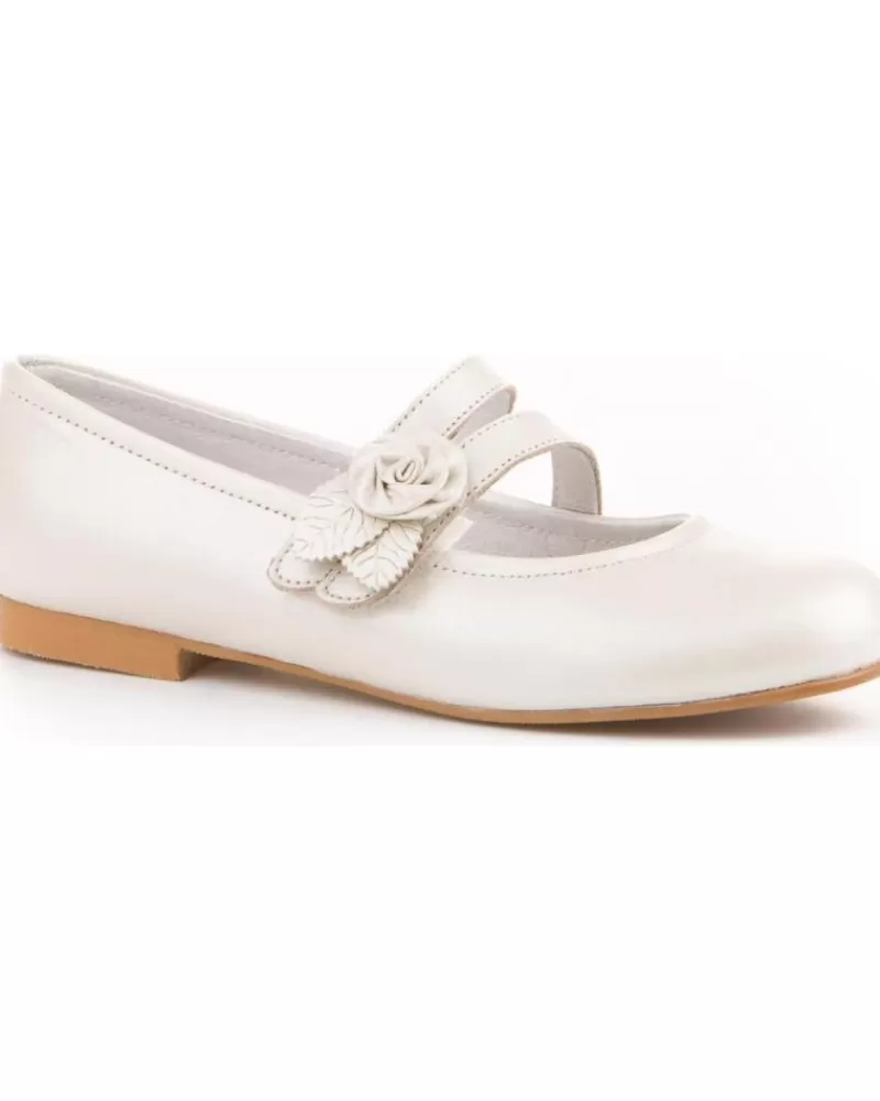 Girl ANGELITOS Flat Shoes-Girl Shoes Zapato Ceremonia 990 Beige