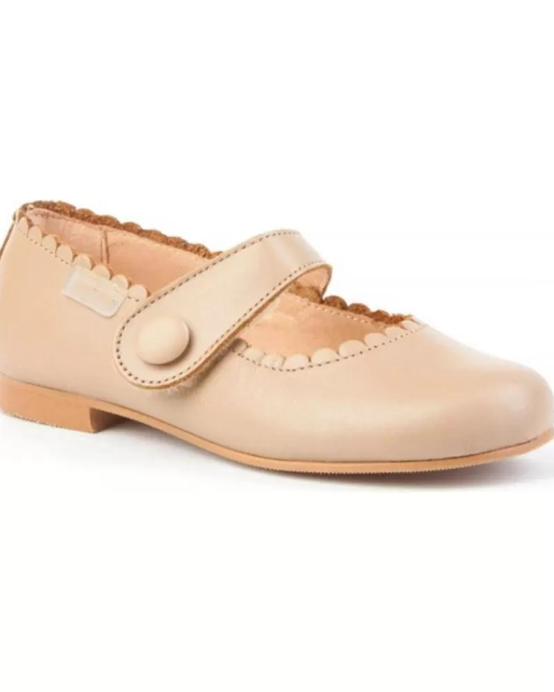Girl ANGELITOS Flat Shoes-Girl Shoes Zapato Francesitas Piel 1512 Camel
