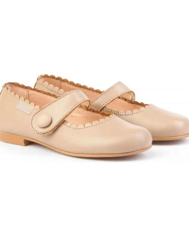 Girl ANGELITOS Flat Shoes-Girl Shoes Zapato Francesitas Piel 1512 Camel