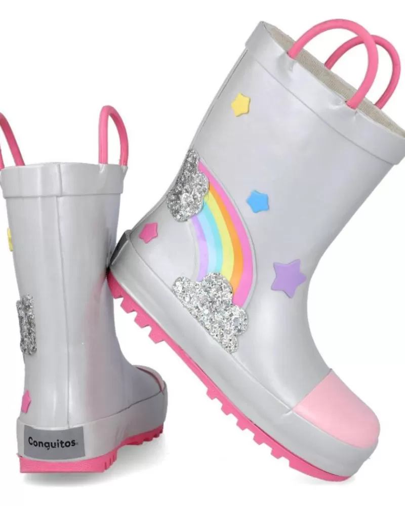 Girl CONGUITOS Wellington Boots-Girl Wellington Boots Mi1 11007 Botas De Agua Nina Plata
