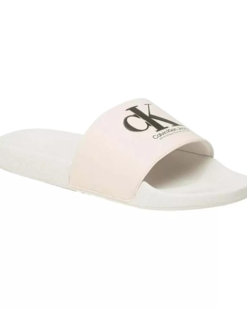 Man CALVIN KLEIN Man Flip Flops Chanclas Jeans Slide Oversi Ancient White