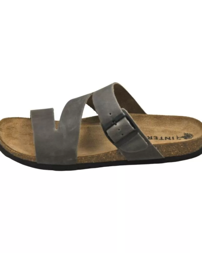 Man INTERBIOS Man Flip Flops Inter-Bios - Sandalias De Piel Bio Para Hombre Cierre De Pardo