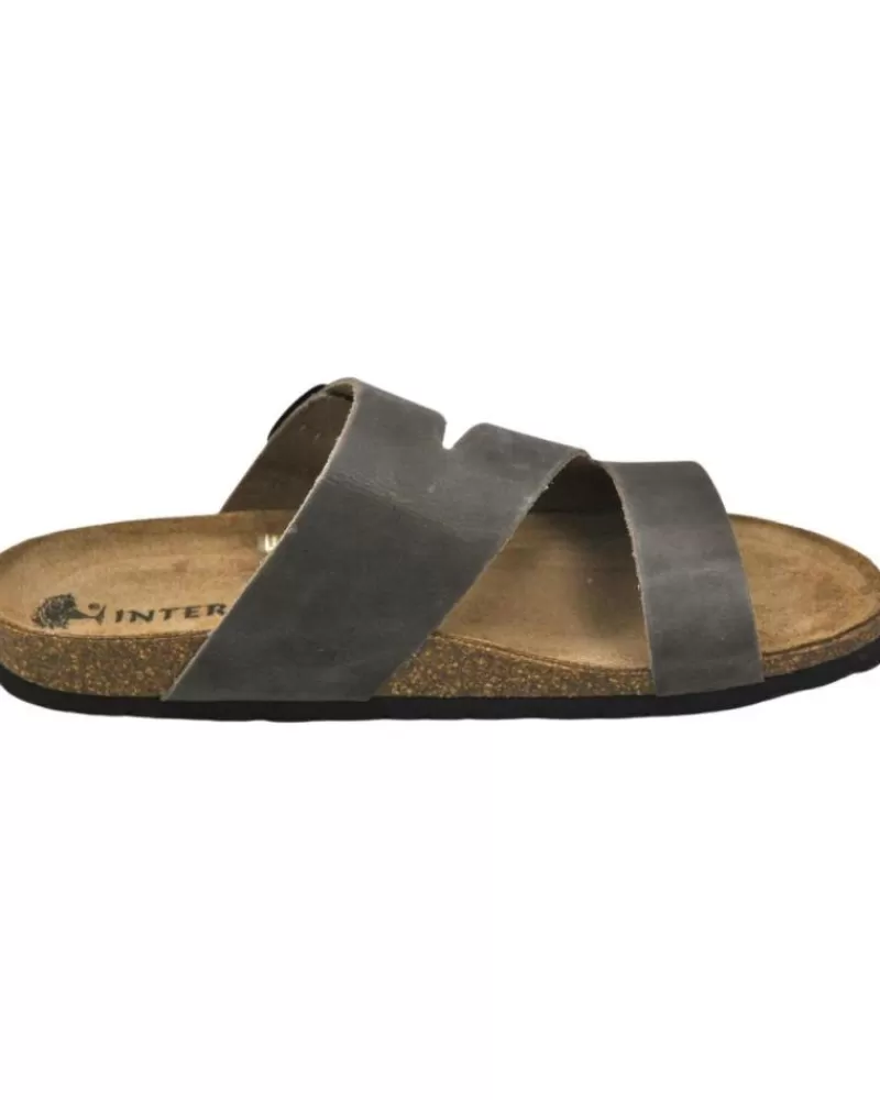 Man INTERBIOS Man Flip Flops Inter-Bios - Sandalias De Piel Bio Para Hombre Cierre De Pardo