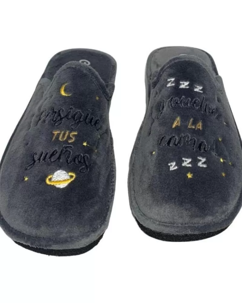 Man CABRERA Man House Slipers Pantuflas Persigue Tus Sueos Gris