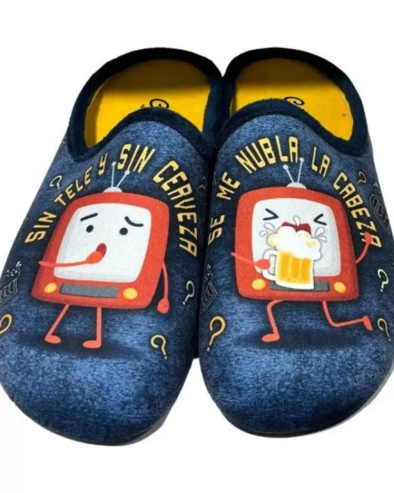 Man CABRERA Man House Slipers Pantuflas Sin Tele Y Sin Cerveza Azul
