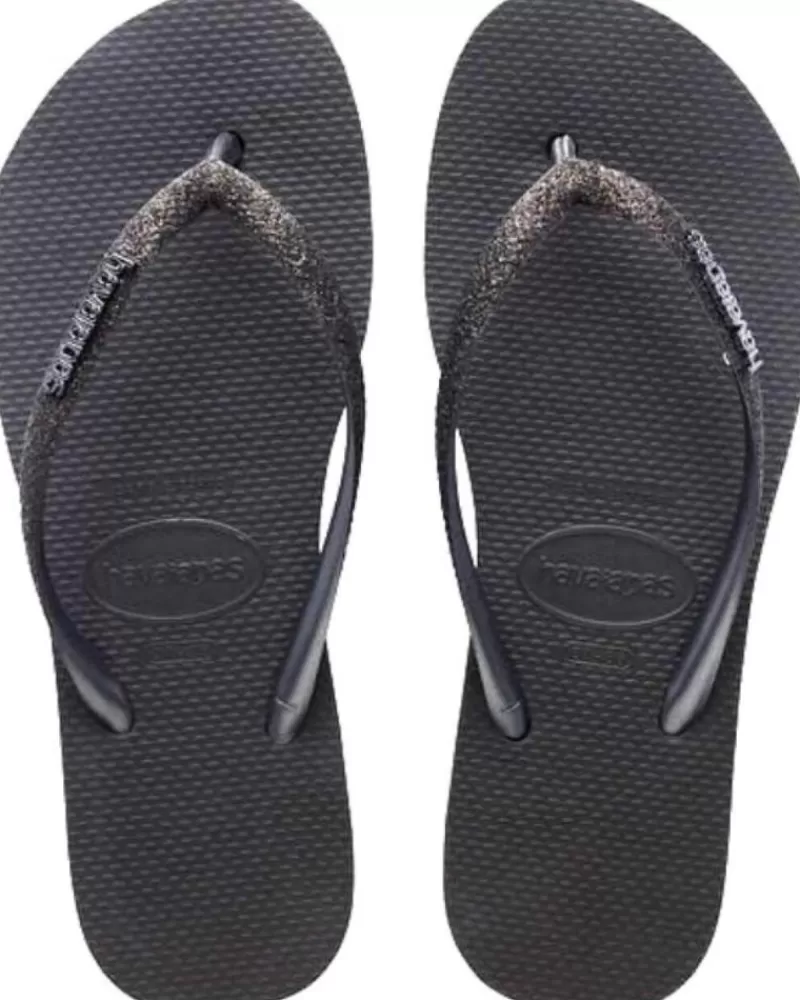 Boy HAVAIANAS Flip Flops-Woman And Boy Flip Flops Slim Flatform Sparkle 0090 Black