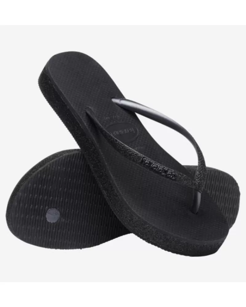 Boy HAVAIANAS Flip Flops-Woman And Boy Flip Flops Slim Flatform Sparkle 0090 Black