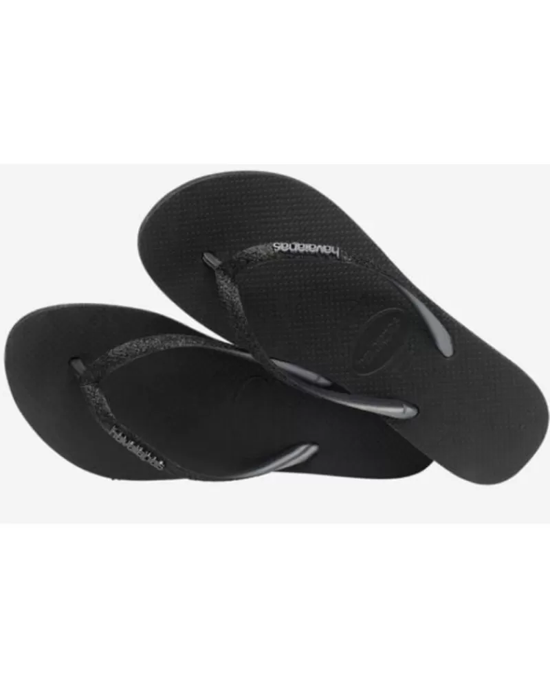 Boy HAVAIANAS Flip Flops-Woman And Boy Flip Flops Slim Flatform Sparkle 0090 Black