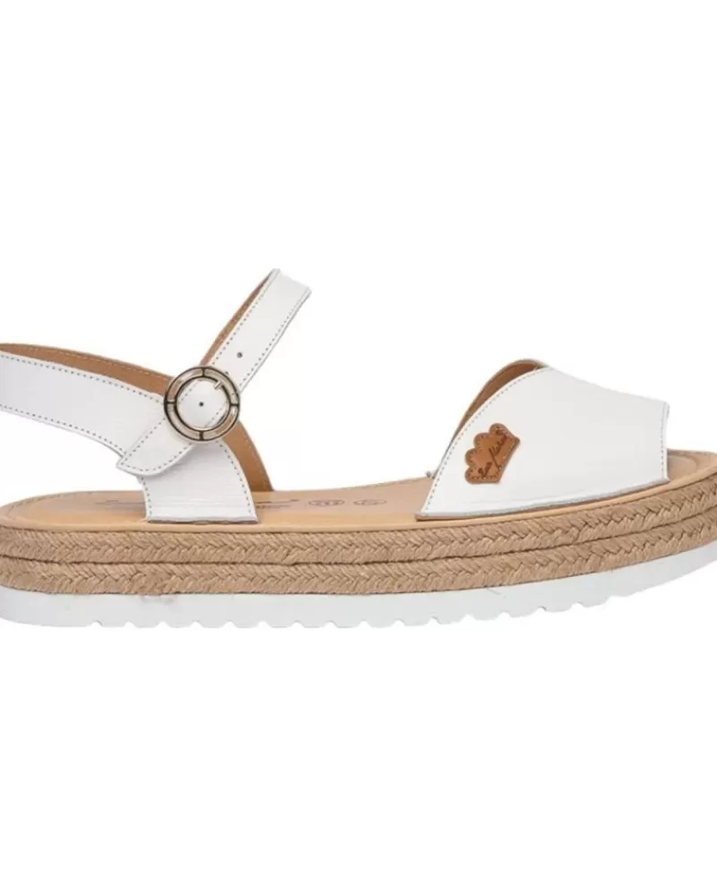 Girl EVA MAÑAS Sandals-Woman And Girl Sandals Eva Manas Nautico Piel Serraje 496 Blanco