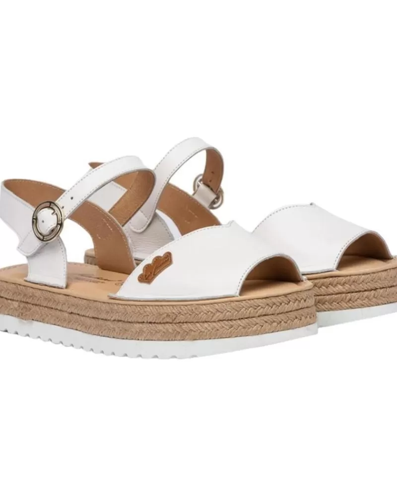 Girl EVA MAÑAS Sandals-Woman And Girl Sandals Eva Manas Nautico Piel Serraje 496 Blanco