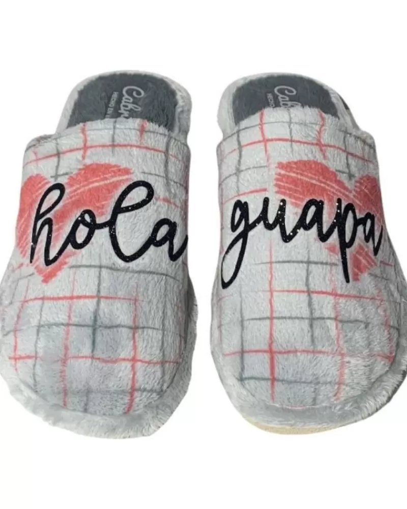 Woman CABRERA Woman House Slipers Pantufla Hola Guapa Gris
