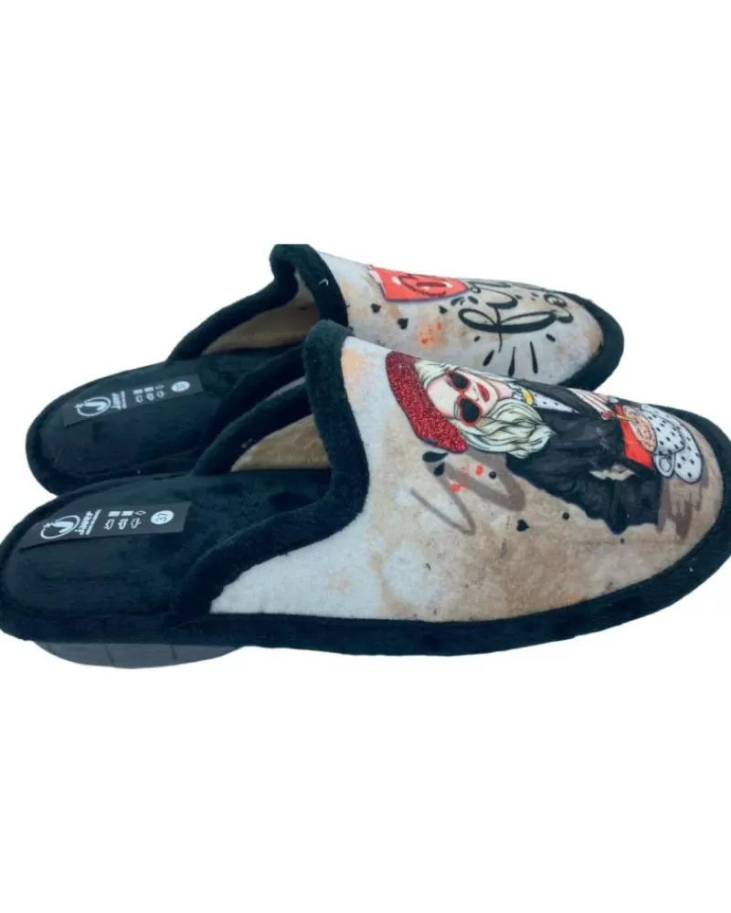 Woman JAVER Woman House Slipers Zapatilla Casa Relax Negro