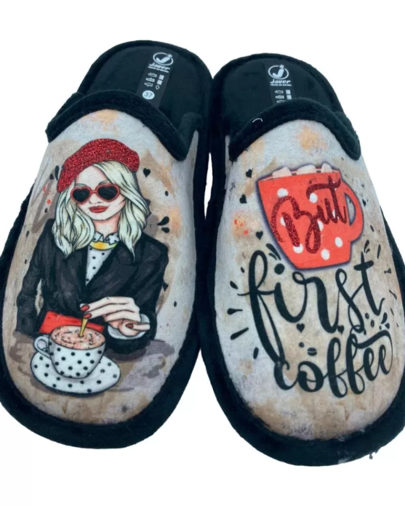 Woman JAVER Woman House Slipers Zapatilla Casa Relax Negro